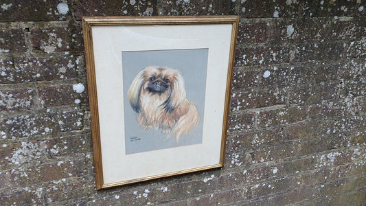 Large Original Pekinese Dog Pastel Picture of My Loyal Friend Glazed Glass Frame