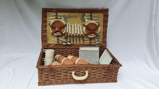 Vintage Large Picnic Basket and Contents Tupperware Mid 20th Century TV Theatre Display Prop