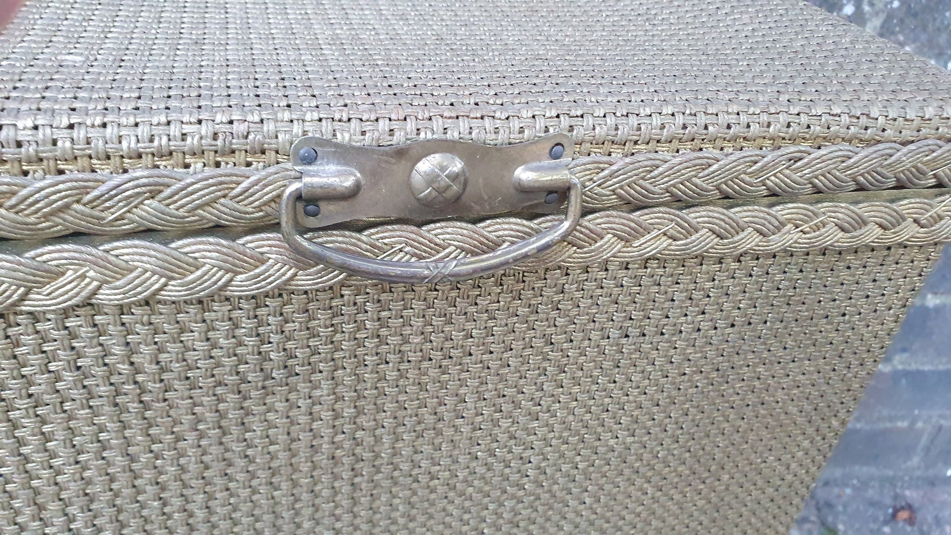 Vintage Retro Lloyd Loom Linen Basket Brass Handle Well Preserved