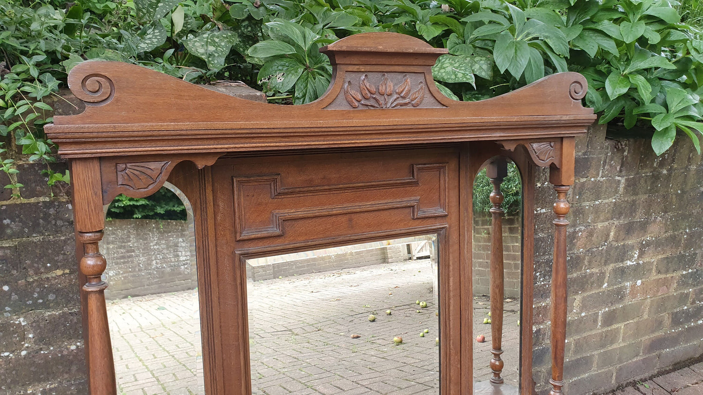 Massive Vintage Oak Over Mantel Elegant Overmantle Mirror Fire Surround.
