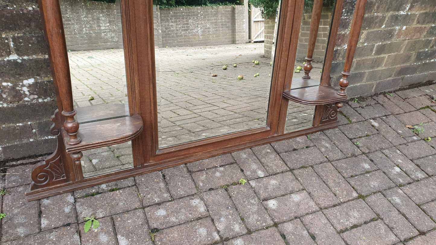 Massive Vintage Oak Over Mantel Elegant Overmantle Mirror Fire Surround.