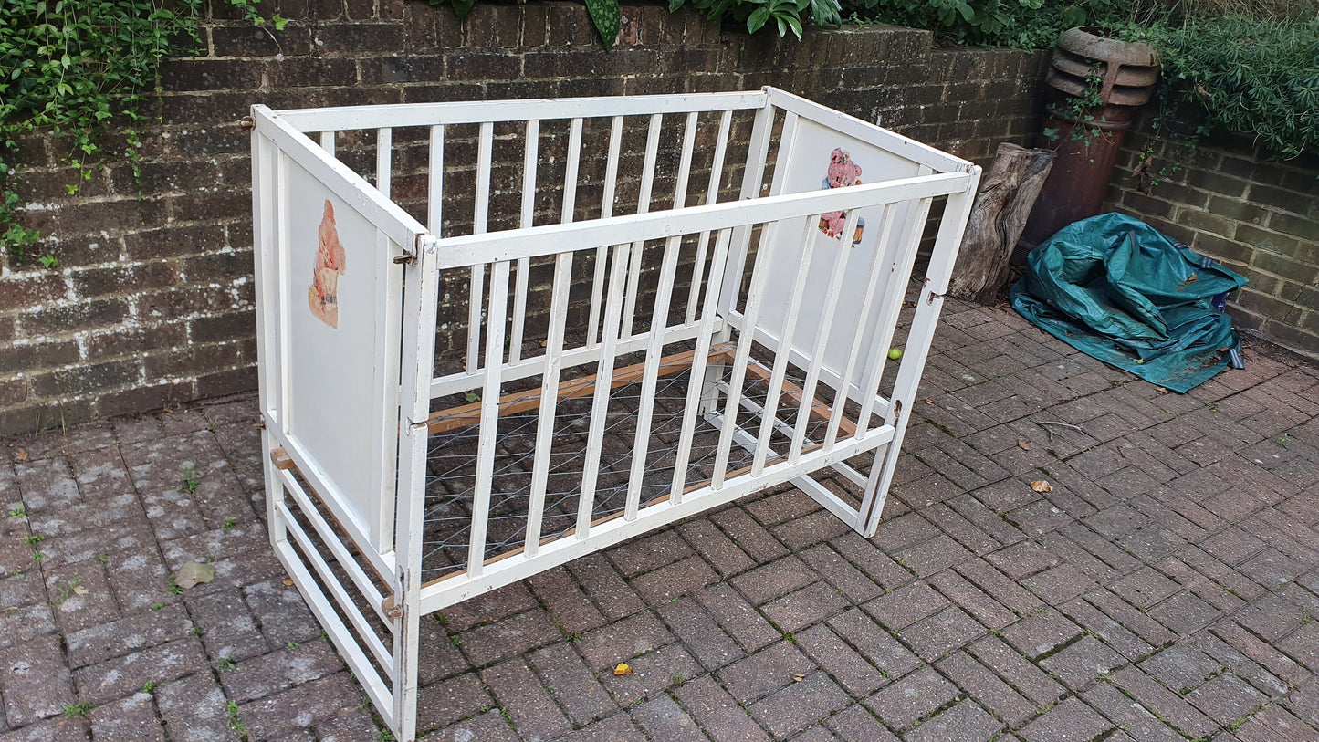 Vintage Mid-20th Century Painted Cot Drop Down Side Shop Display Film Theater Prop