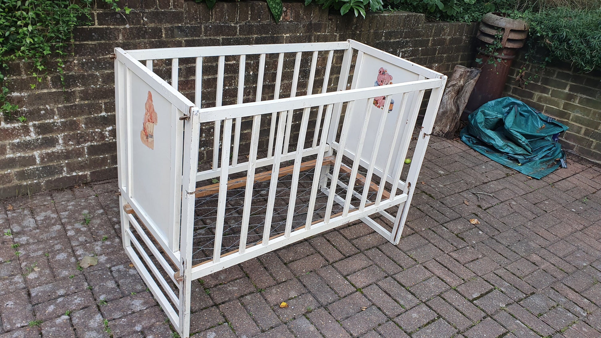 Vintage Mid-20th Century Painted Cot Drop Down Side Shop Display Film Theater Prop