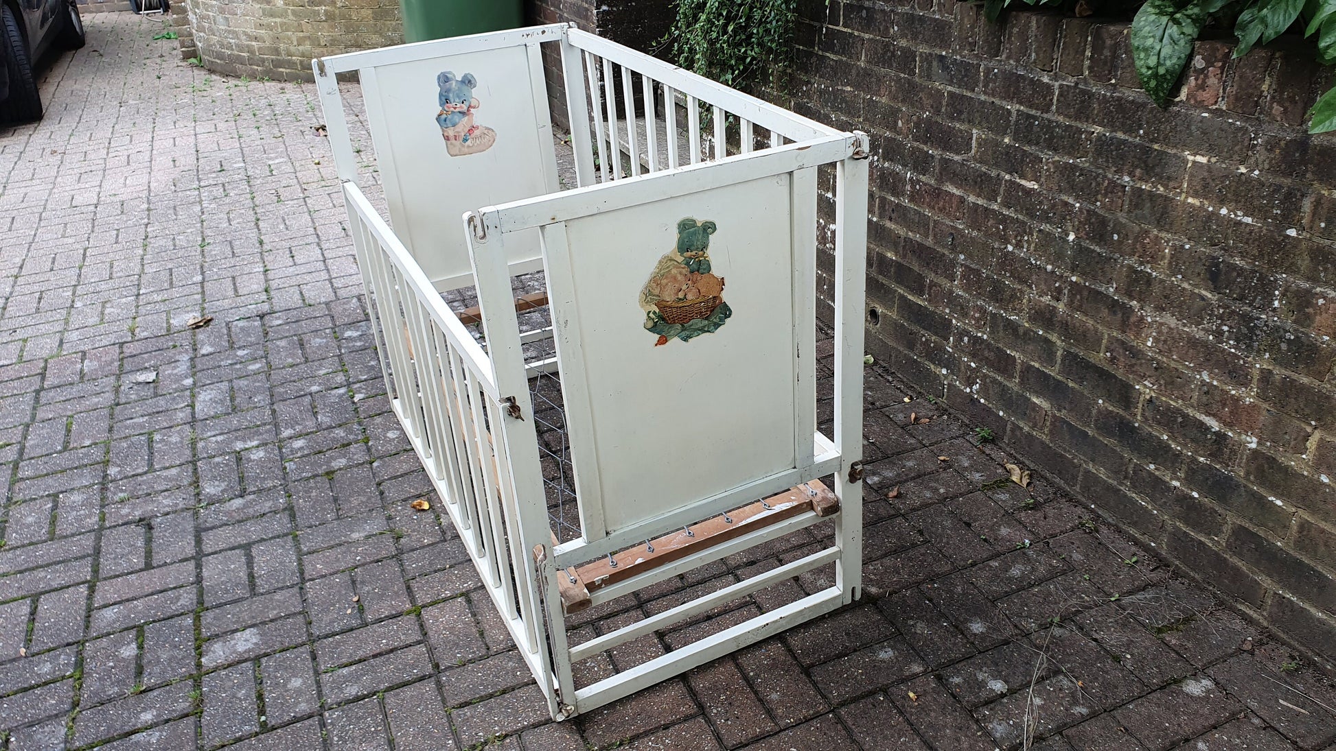 Vintage Mid-20th Century Painted Cot Drop Down Side Shop Display Film Theater Prop