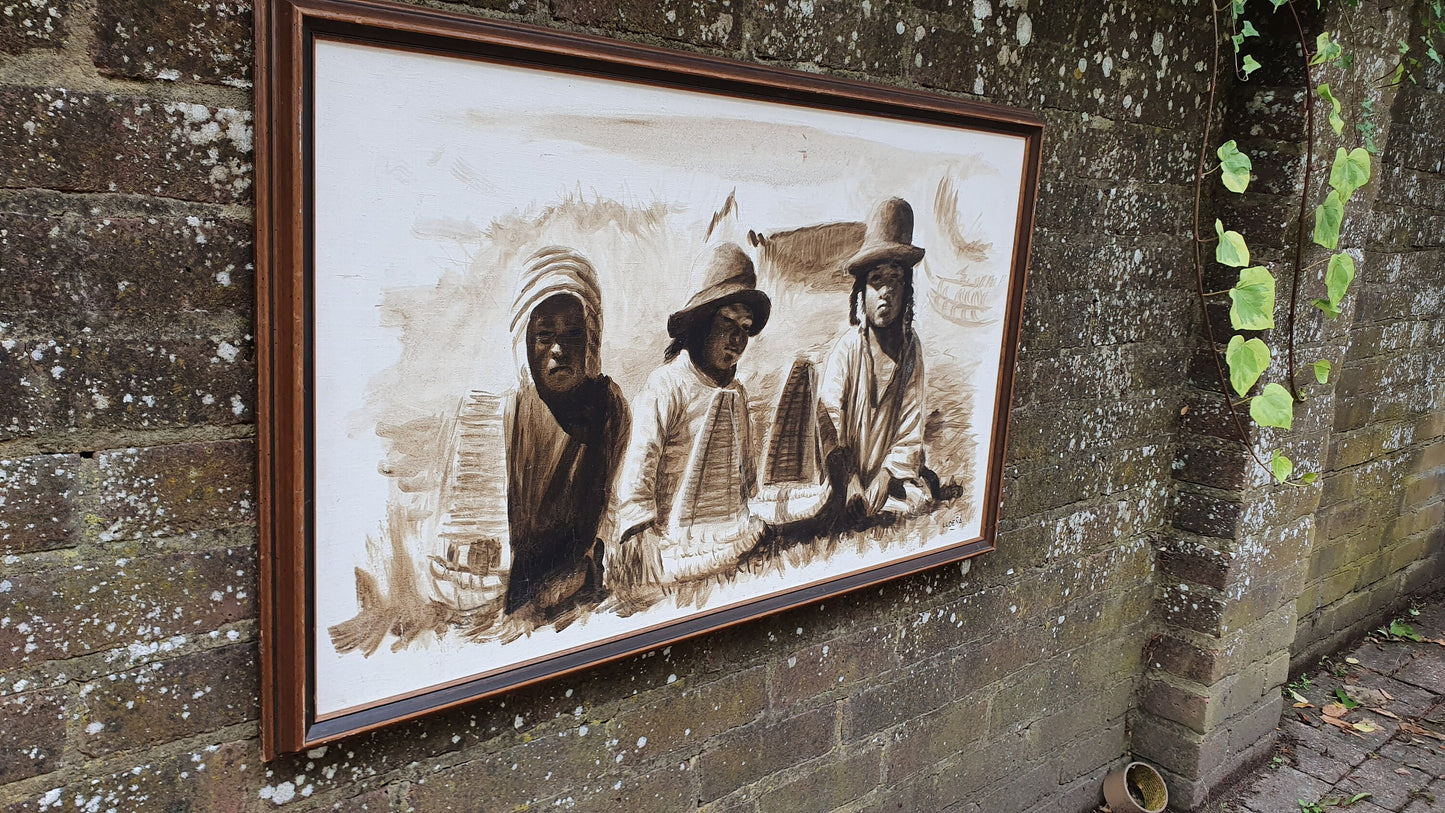 Magnificent original artwork by Ludena - Peruvian South American children's portrait. Acrylic or Watercolour