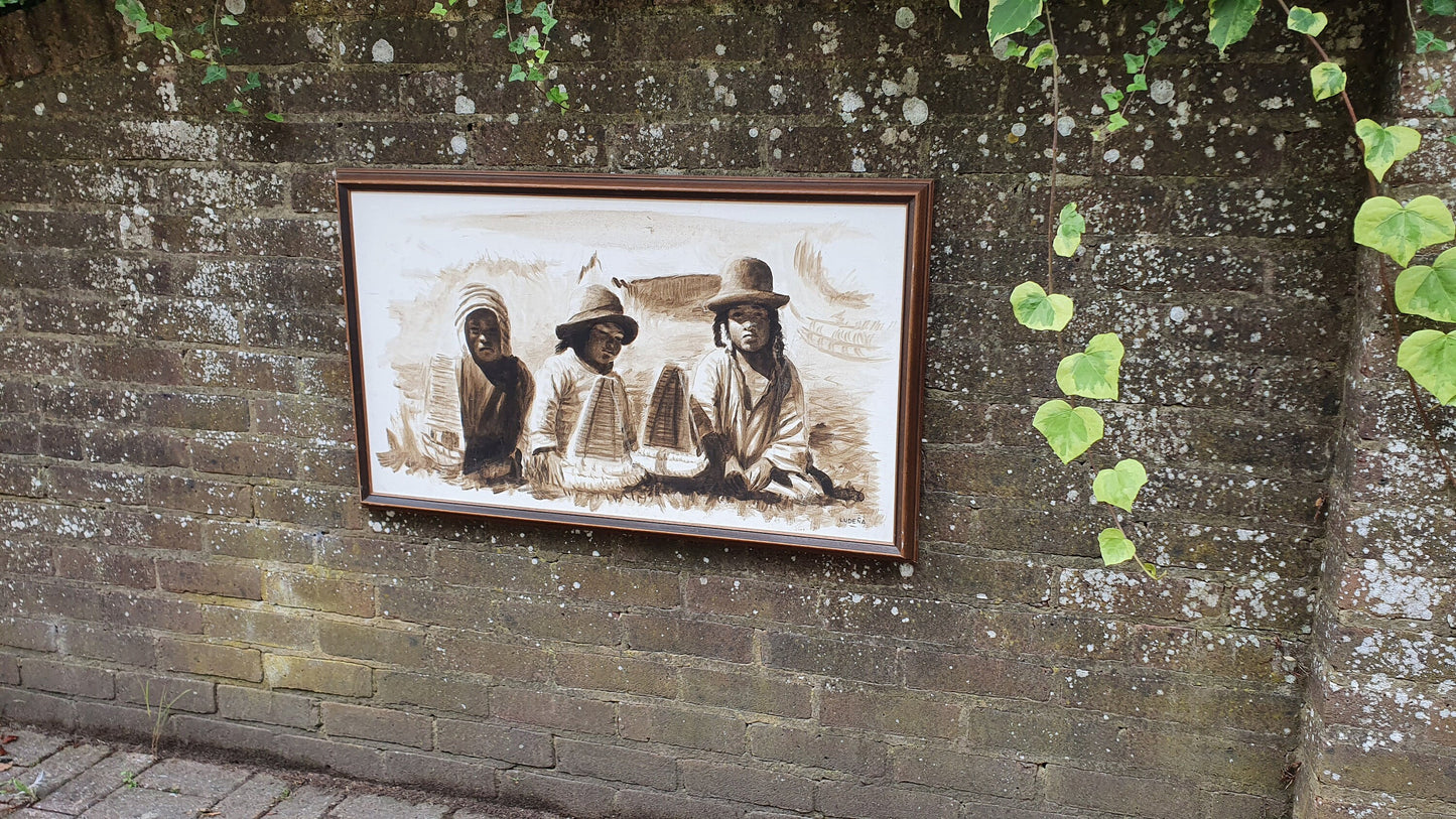 Magnificent original artwork by Ludena - Peruvian South American children's portrait. Acrylic or Watercolour