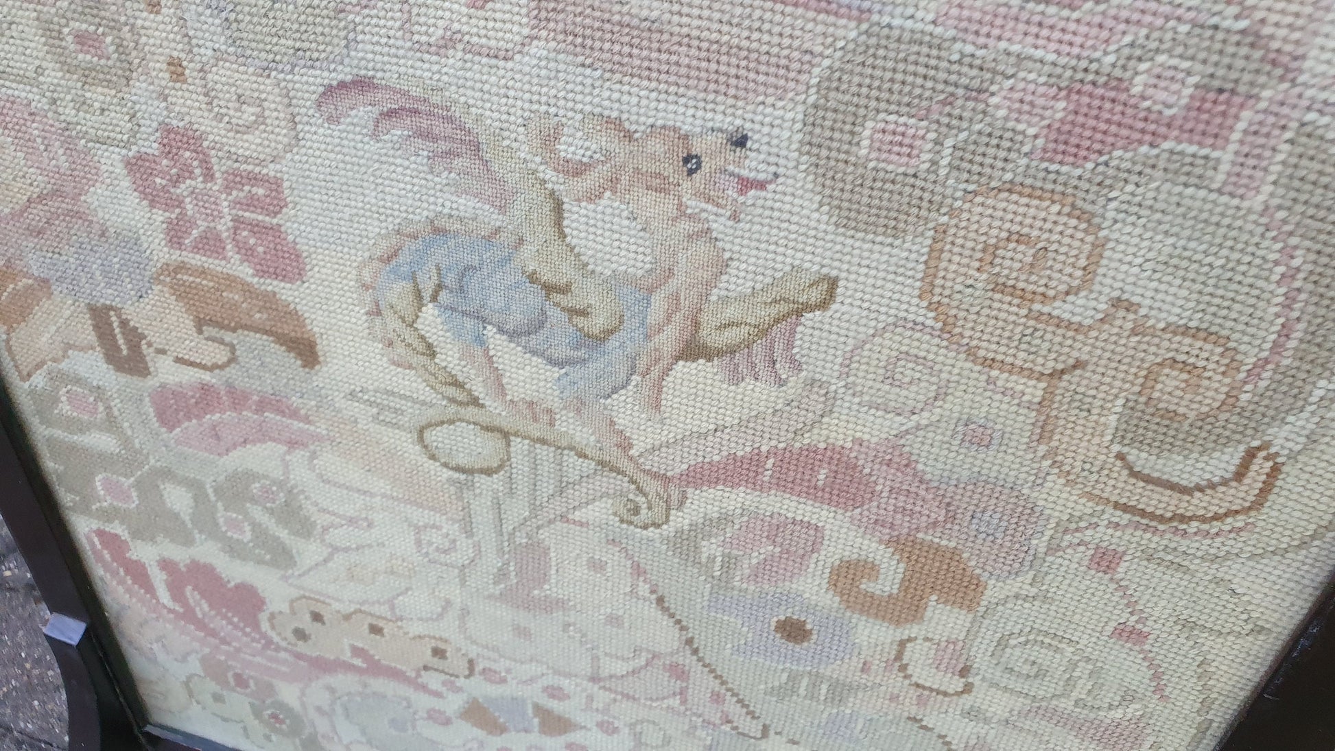 Large Impressive Tapestry Fire Screen Mahogany Fantasy Animal Motif