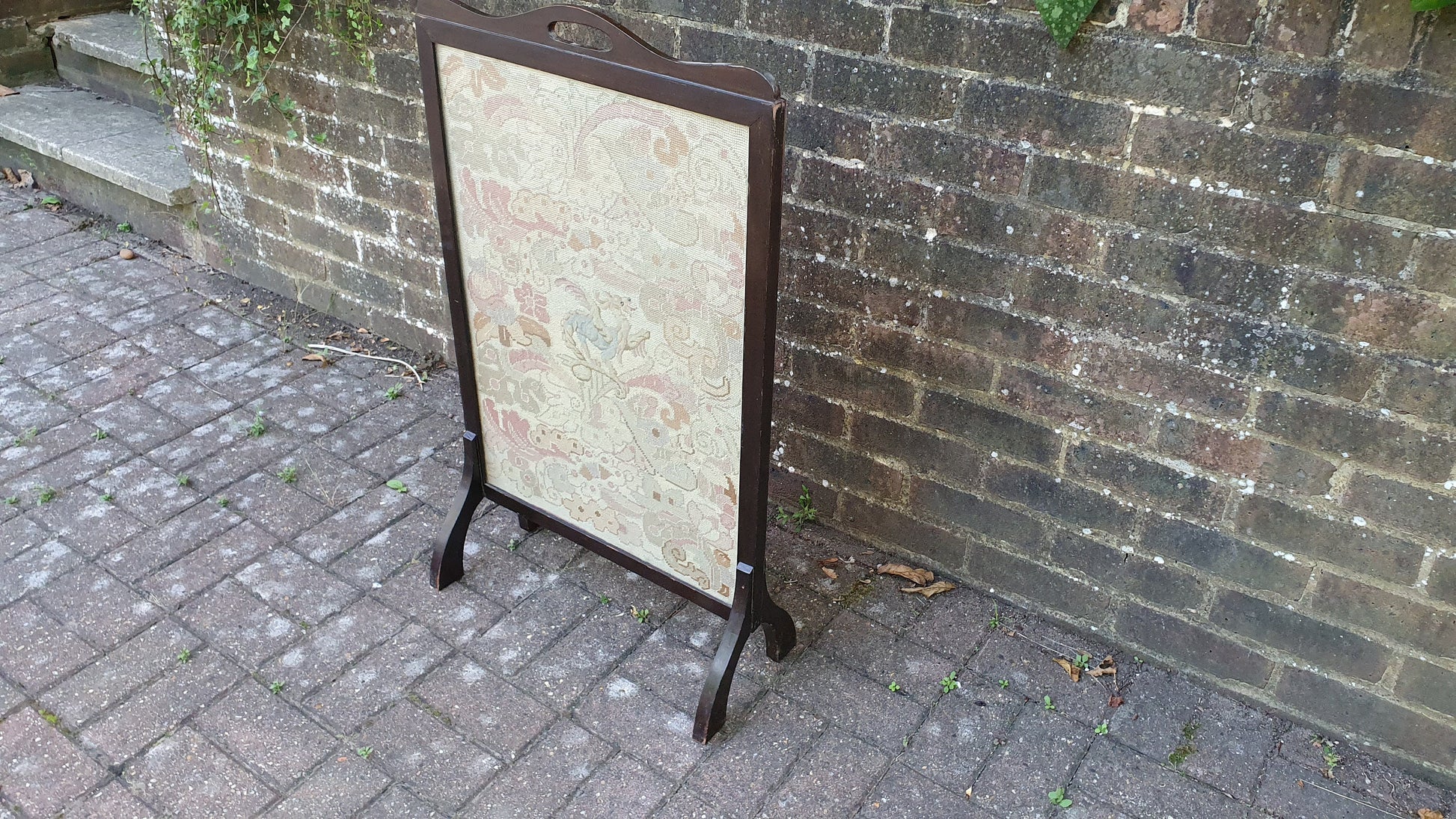 Large Impressive Tapestry Fire Screen Mahogany Fantasy Animal Motif