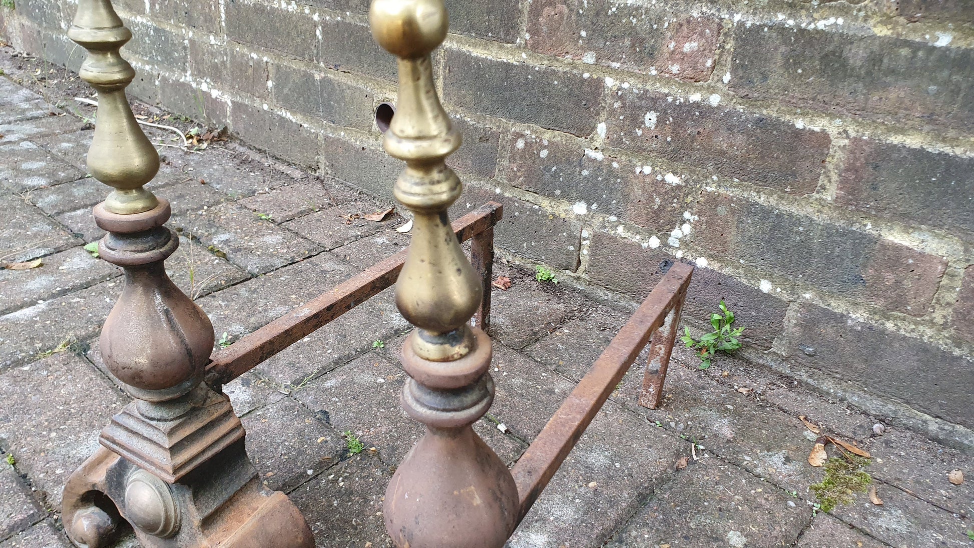 Pair of Vintage Iron and Brass Fire Dogs Fireplace Fire Basket