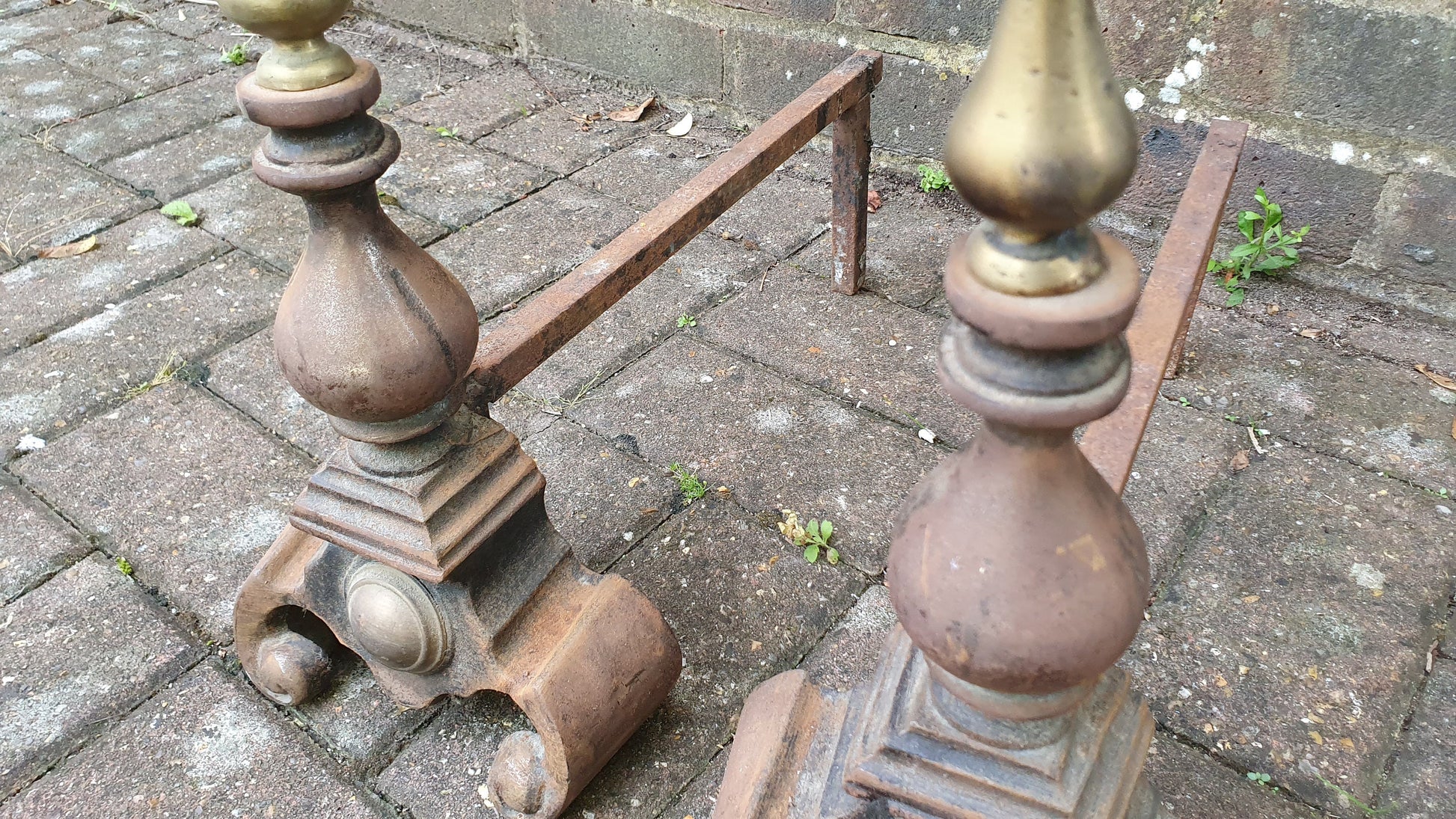 Pair of Vintage Iron and Brass Fire Dogs Fireplace Fire Basket