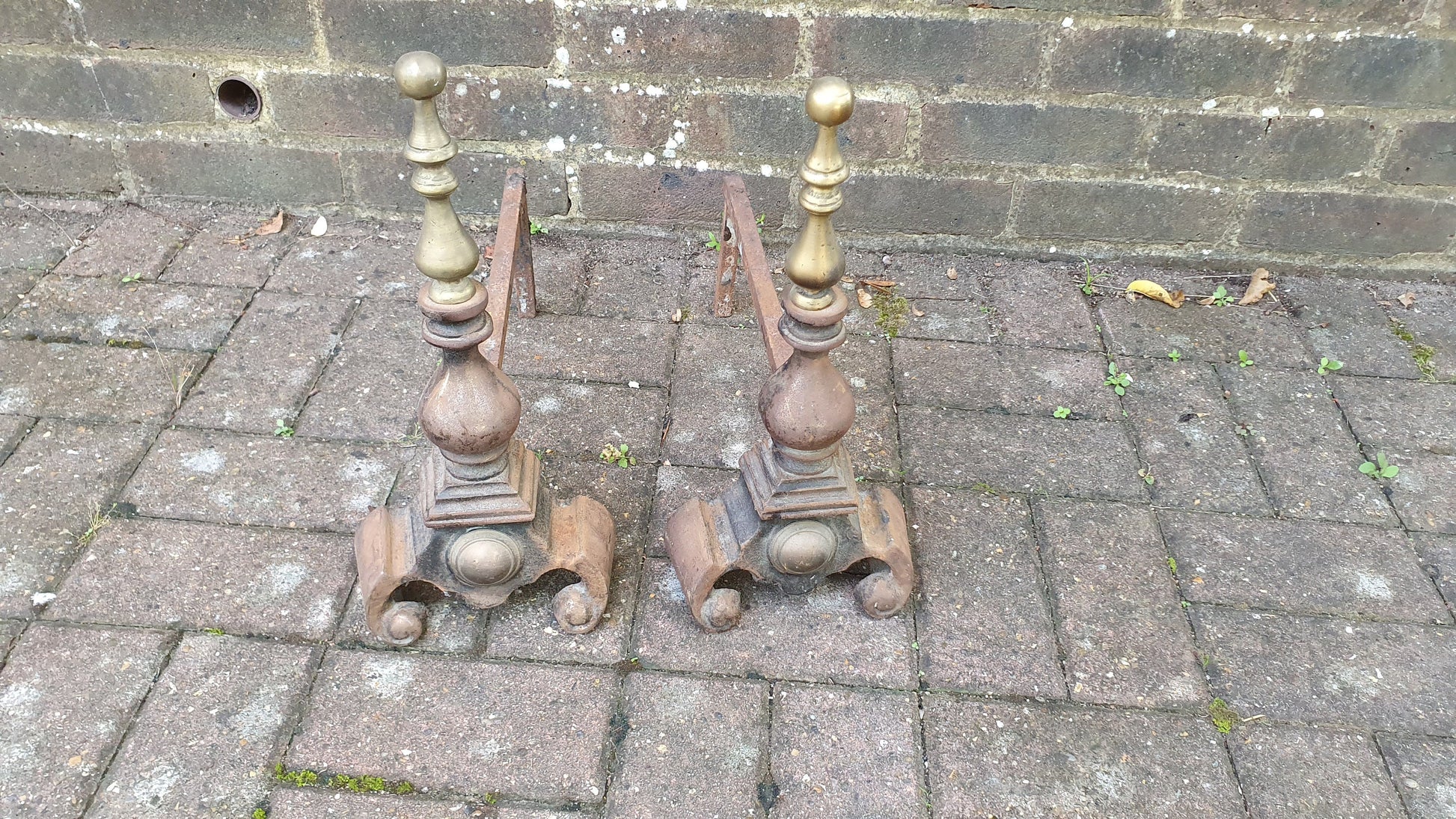 Pair of Vintage Iron and Brass Fire Dogs Fireplace Fire Basket