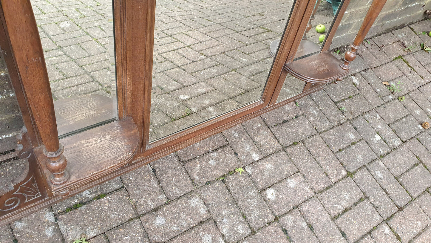 Massive Vintage Oak Over Mantel Elegant Overmantle Mirror Fire Surround.