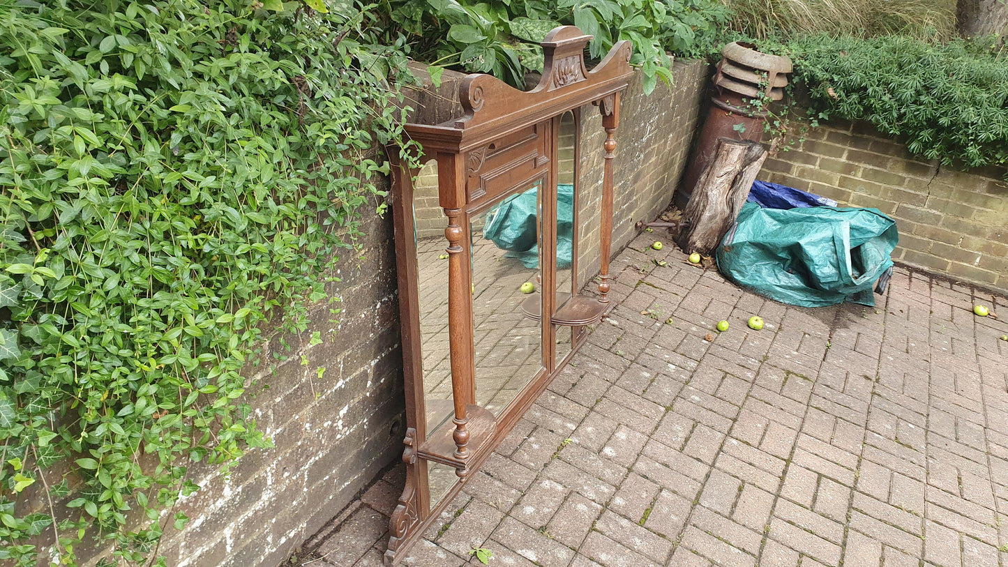 Massive Vintage Oak Over Mantel Elegant Overmantle Mirror Fire Surround.
