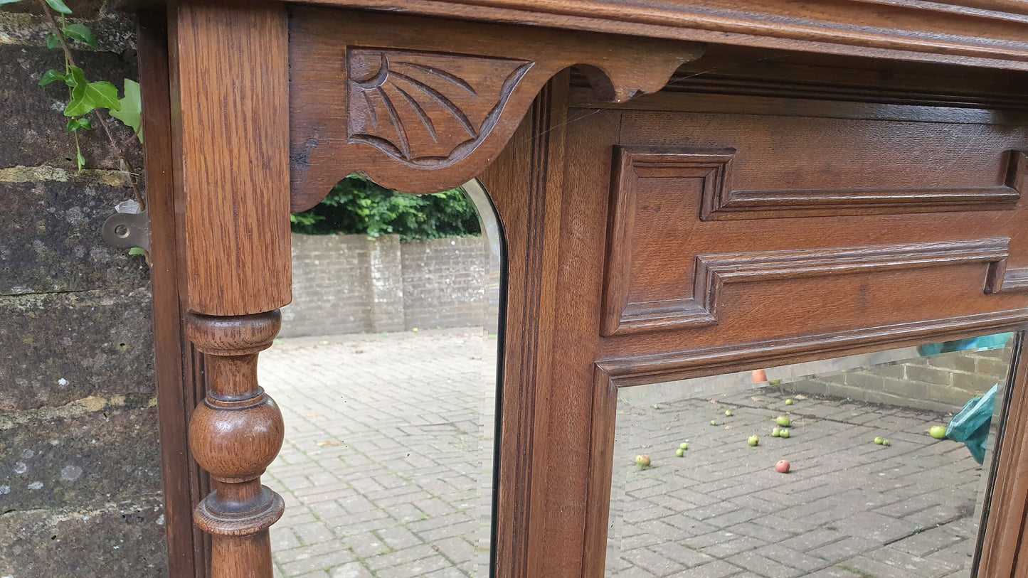 Massive Vintage Oak Over Mantel Elegant Overmantle Mirror Fire Surround.