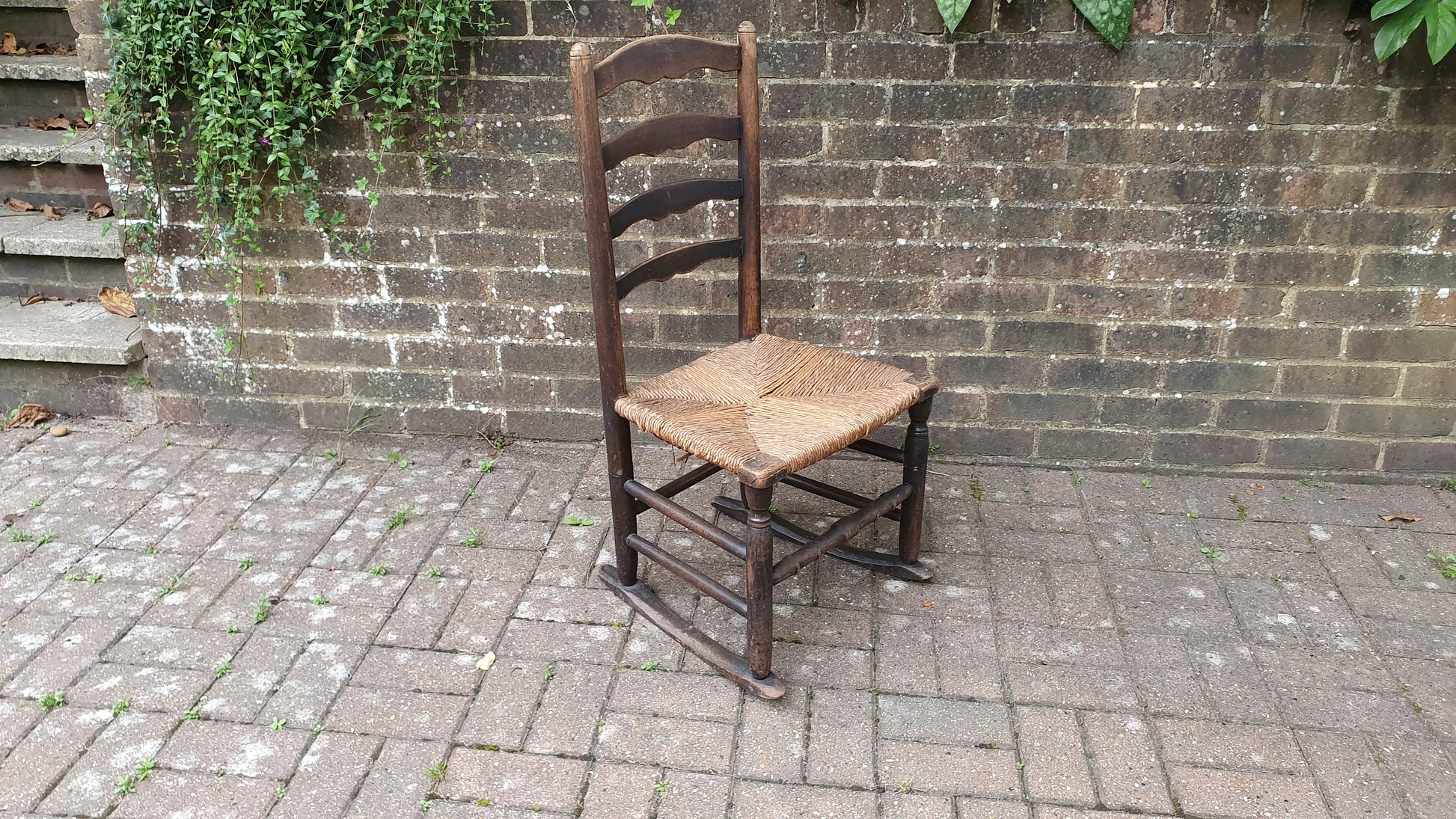 Vintage Rush Seated Wooden and Rocking Chair Elm