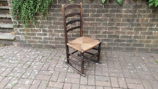 Vintage Rush Seated Wooden and Rocking Chair Elm