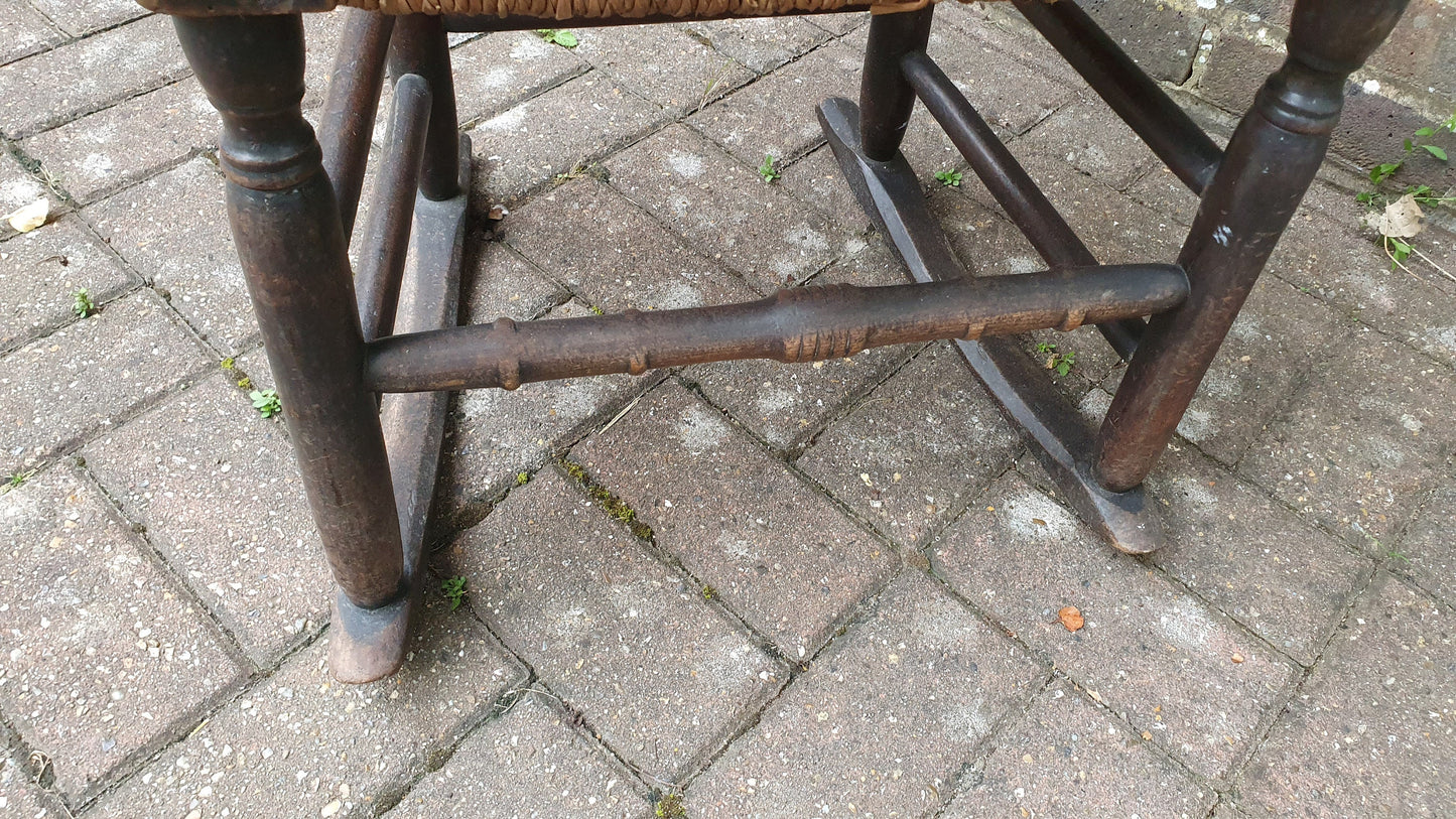Vintage Rush Seated Wooden and Rocking Chair Elm
