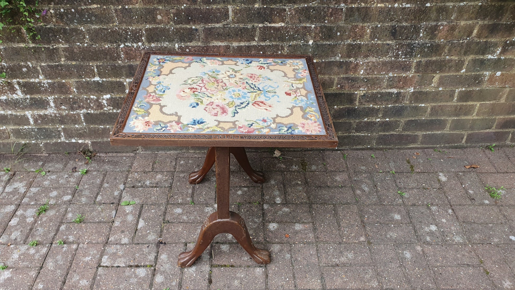 Large Vintage Mahogany and Still Life Tapestry Fire Screen