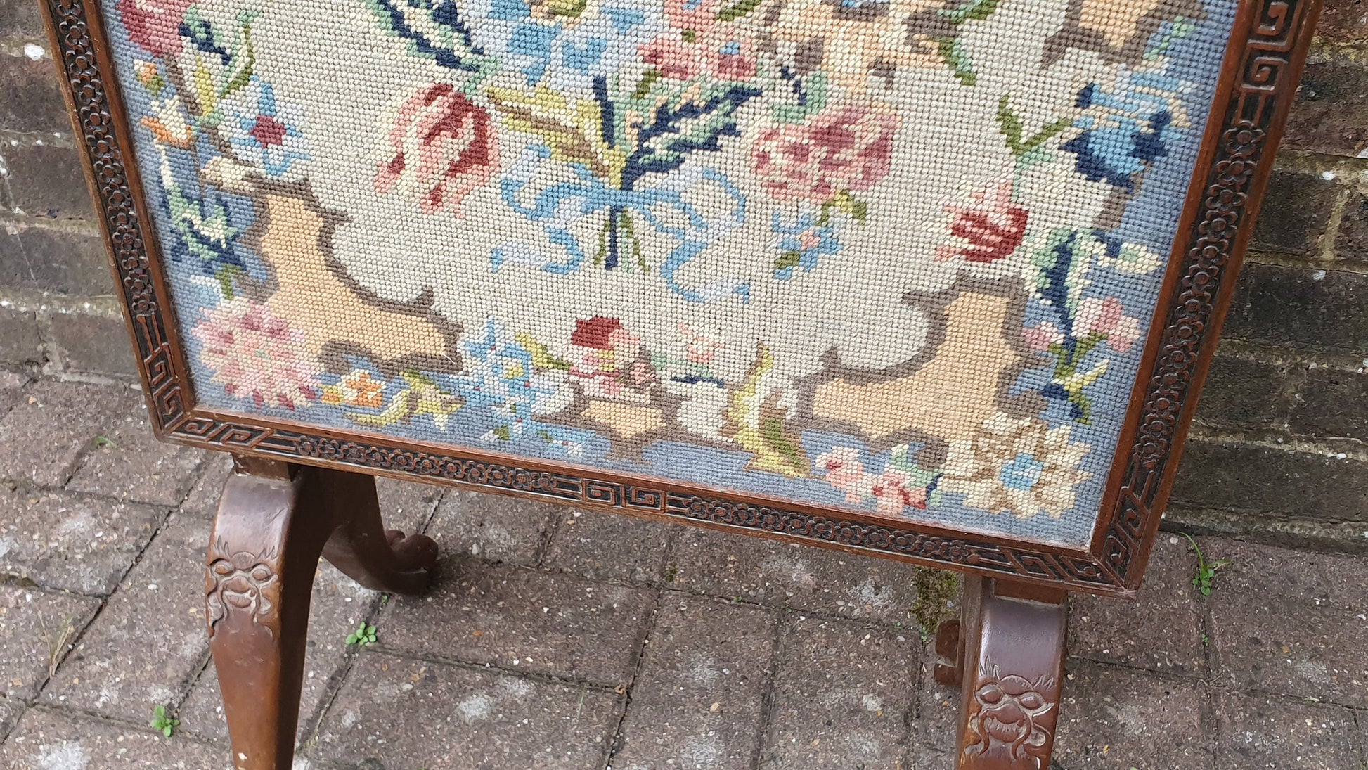 Large Vintage Mahogany and Still Life Tapestry Fire Screen