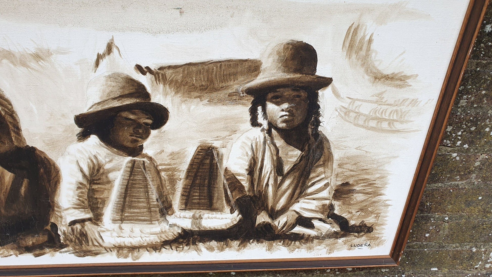 Magnificent original artwork by Ludena - Peruvian South American children's portrait. Acrylic or Watercolour