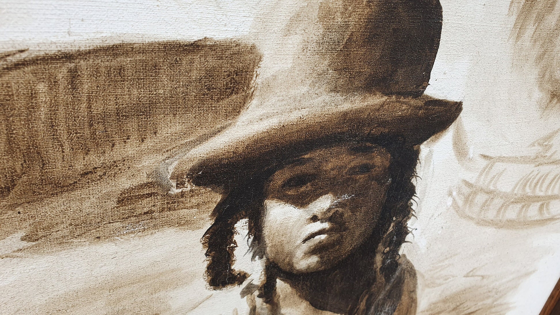 Magnificent original artwork by Ludena - Peruvian South American children's portrait. Acrylic or Watercolour