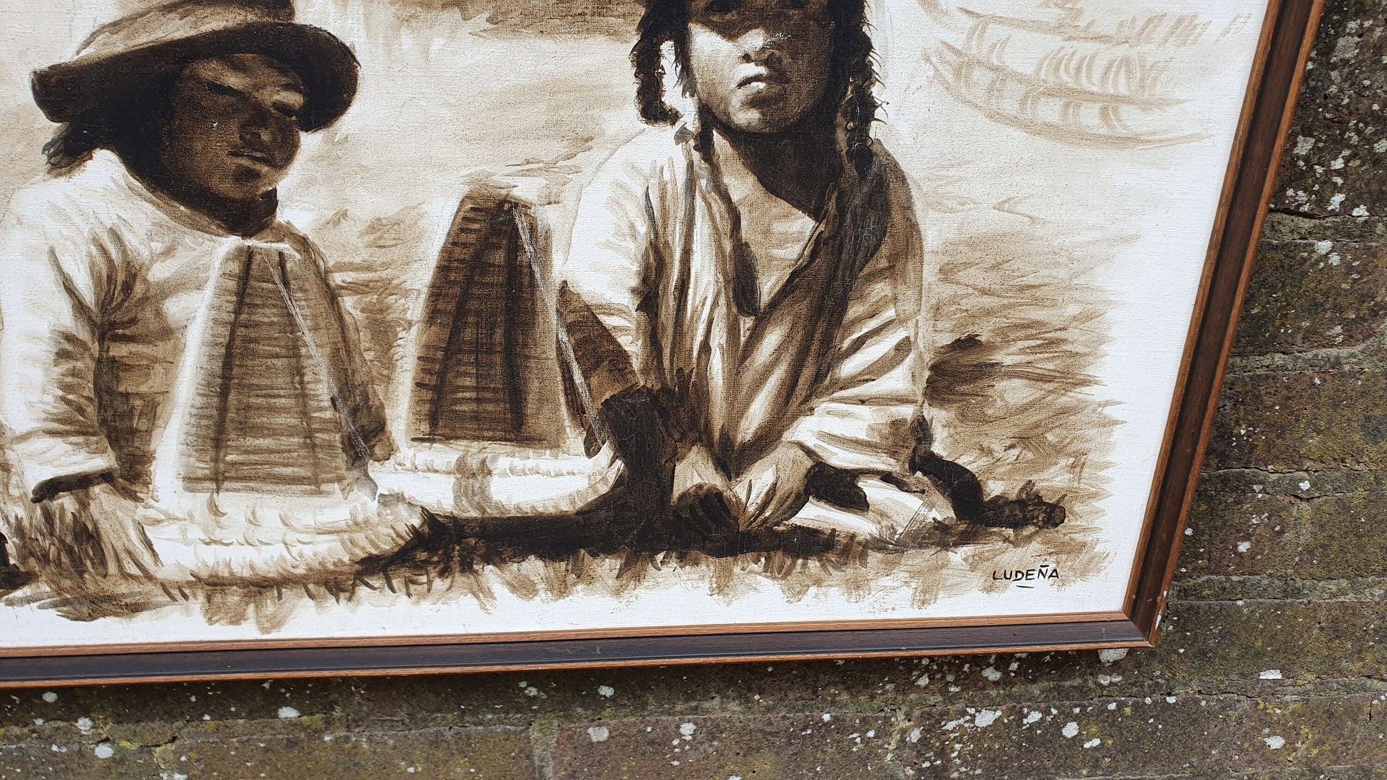 Magnificent original artwork by Ludena - Peruvian South American children's portrait. Acrylic or Watercolour