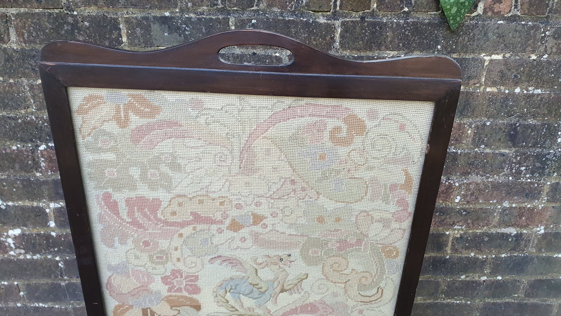 Large Impressive Tapestry Fire Screen Mahogany Fantasy Animal Motif