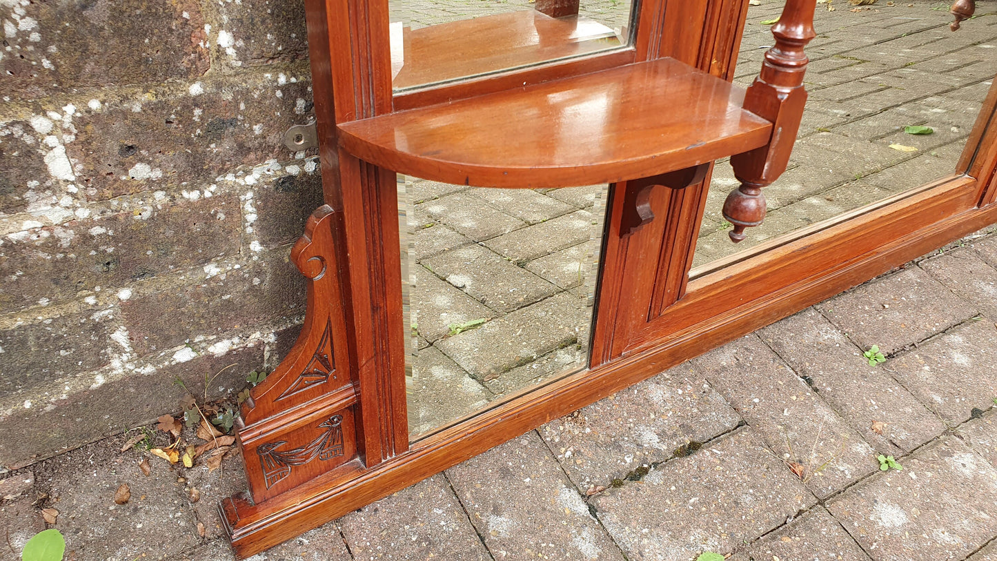 Huge Stylish Vintage Walnut Over Mantel Mirror Fireplace Wall.