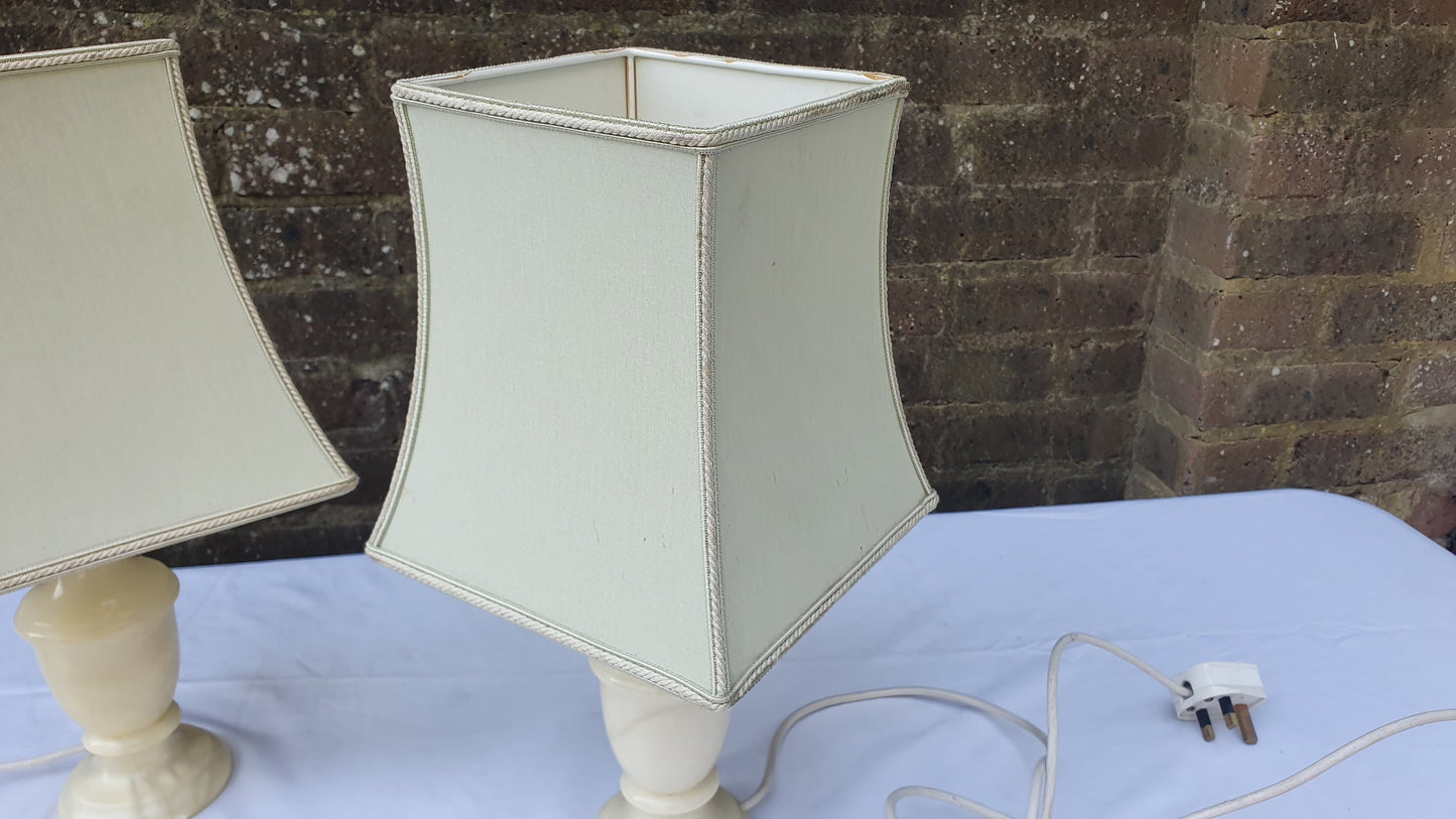 Pair of Onyx Bedside Lamps and Shades Working.