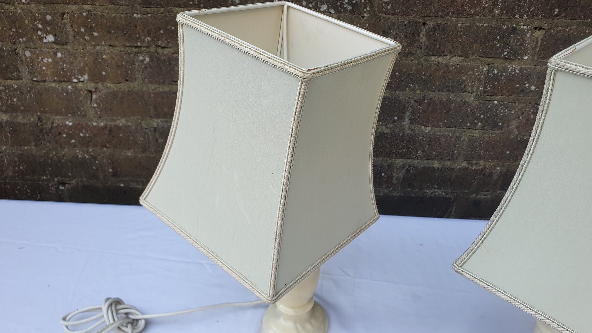 Pair of Onyx Bedside Lamps and Shades Working.