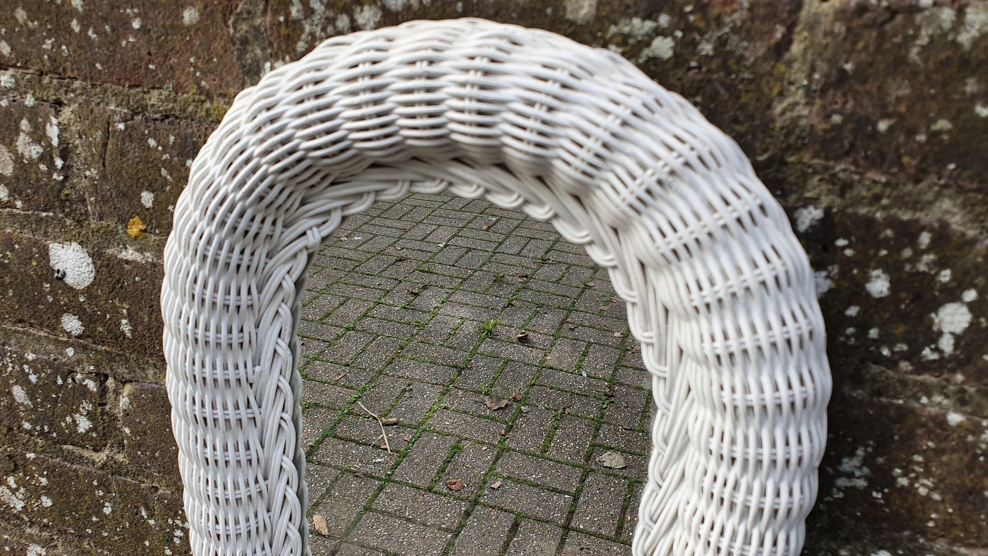 Arch Vintage Painted Wicker Wall Mirror in Farrow and Ball Wimborne White
