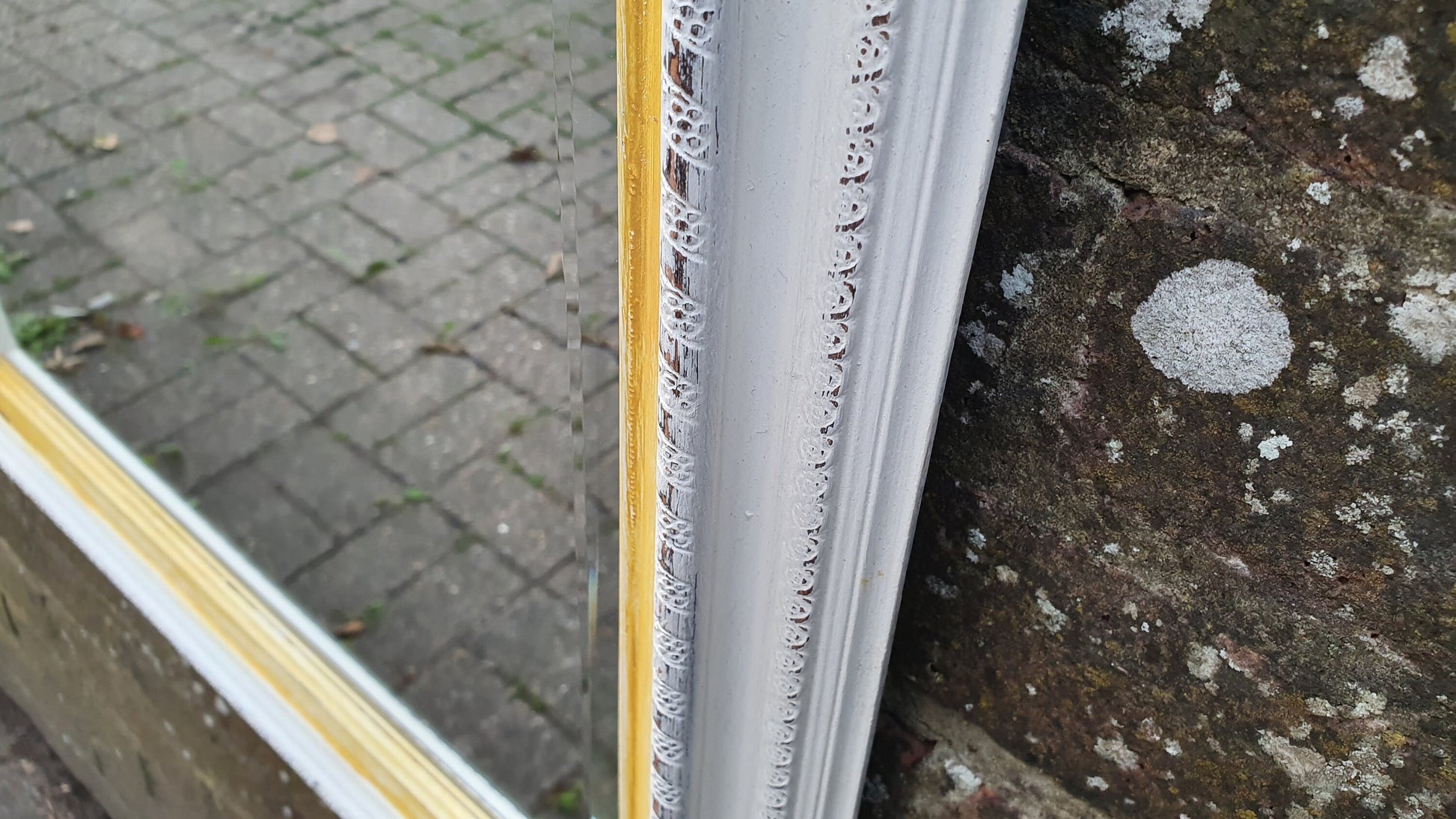 Vintage Painted Wall Mirror in Farrow and Ball Wimborne White Bespoke Hand Painted 63 x 53 cm Rectangle