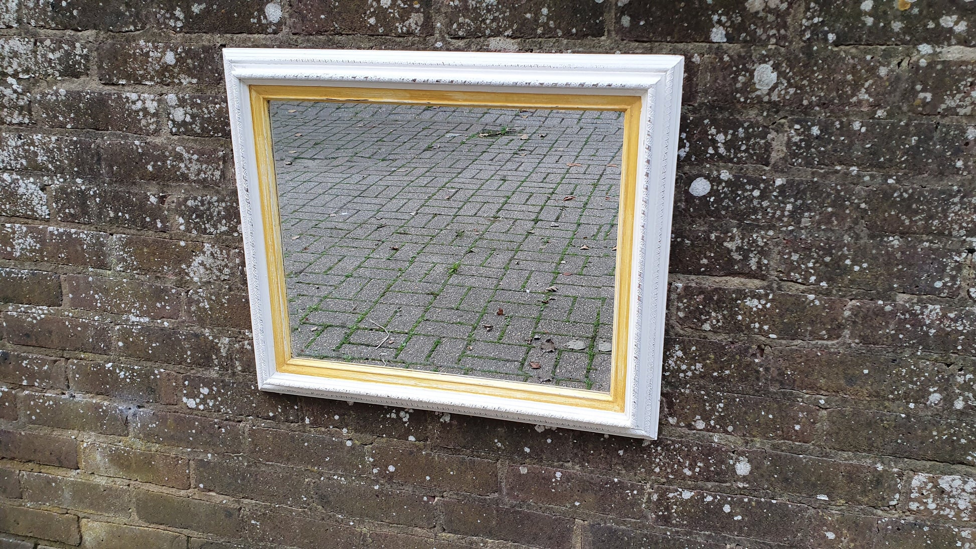 Vintage Painted Wall Mirror in Farrow and Ball Wimborne White Bespoke Hand Painted 63 x 53 cm Rectangle