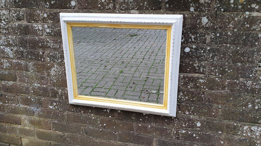 Vintage Painted Wall Mirror in Farrow and Ball Wimborne White Bespoke Hand Painted 63 x 53 cm Rectangle