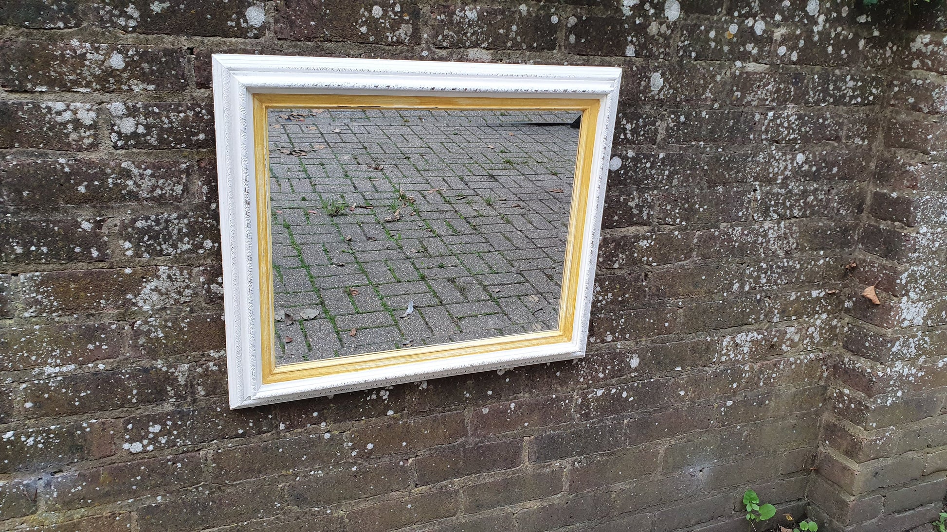 Vintage Painted Wall Mirror in Farrow and Ball Wimborne White Bespoke Hand Painted 63 x 53 cm Rectangle