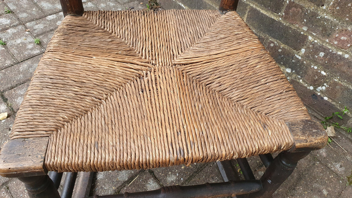 Vintage Rush Seated Wooden and Rocking Chair Elm