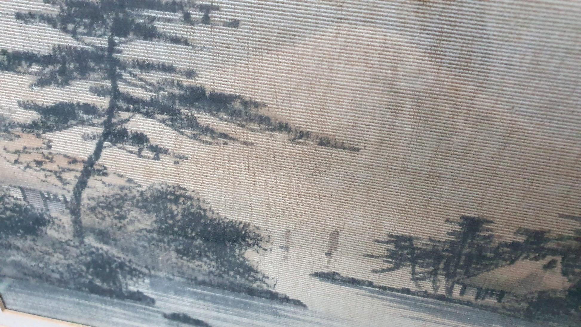 Set of 3 wonderful, subtle Japanese (Mount Fuji) original paintings on linen/material