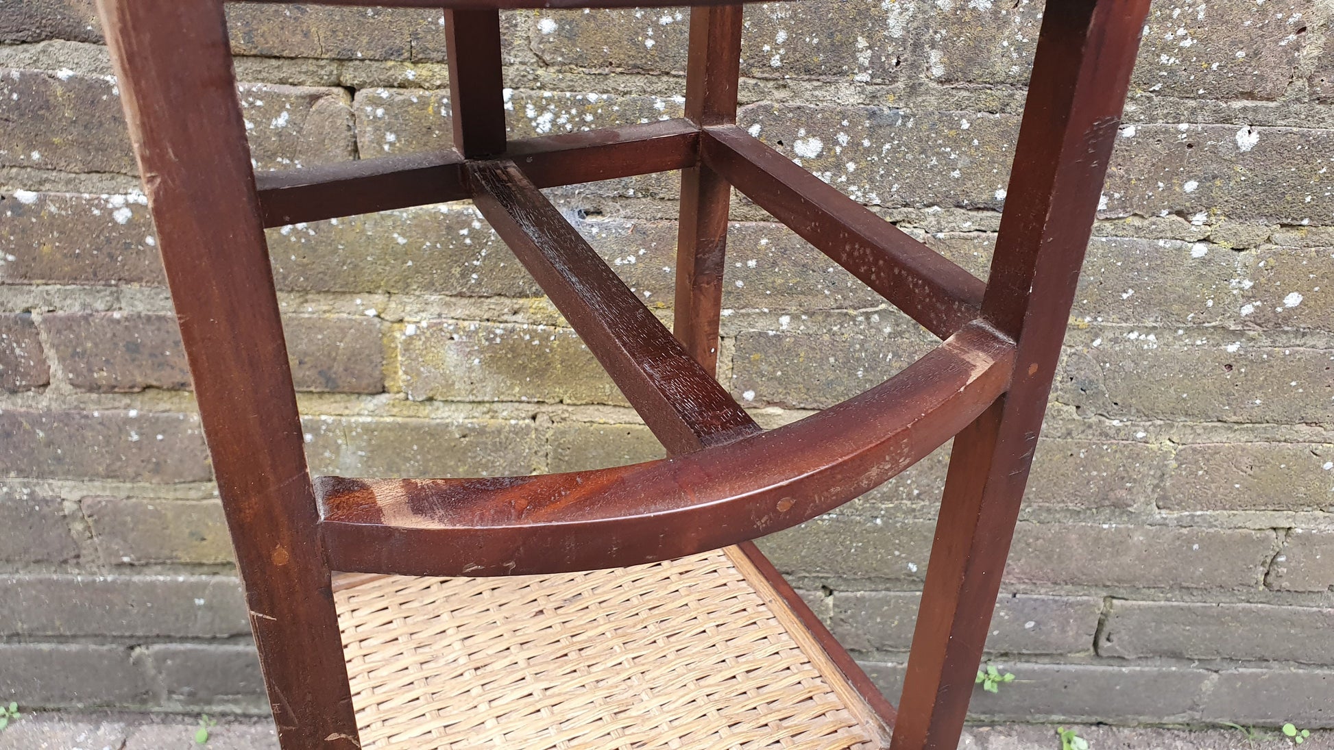 Vintage Mahogany and Rattan Thin Shelves Storage