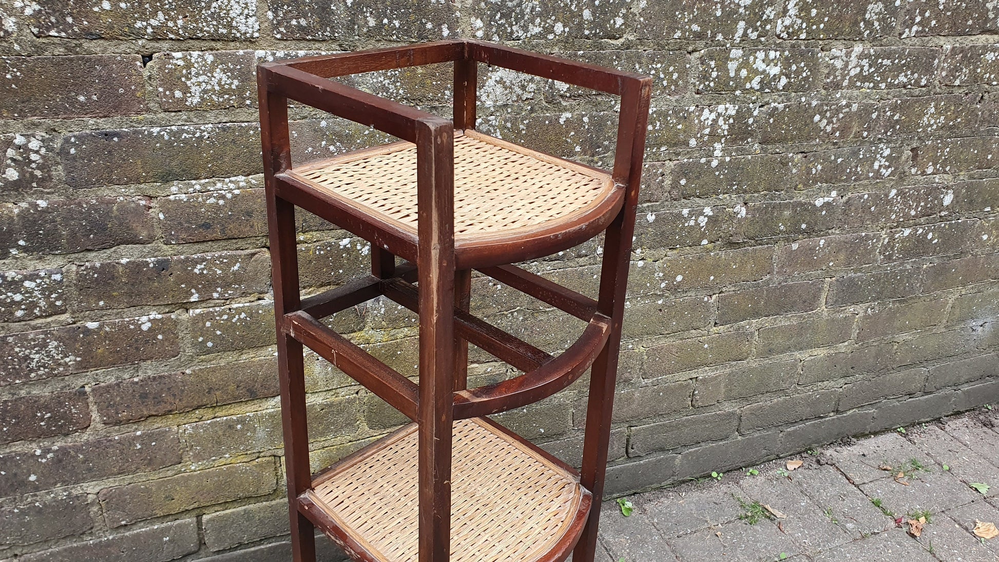 Vintage Mahogany and Rattan Thin Shelves Storage