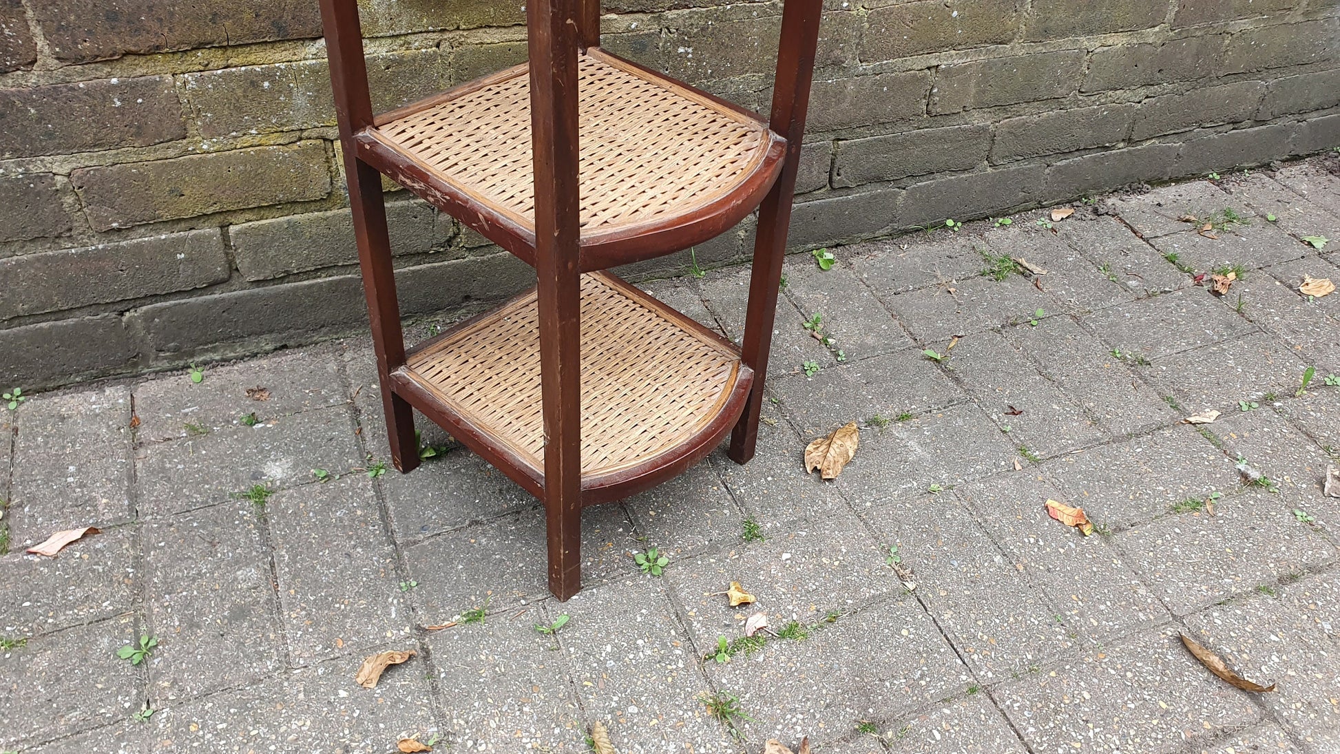 Vintage Mahogany and Rattan Thin Shelves Storage