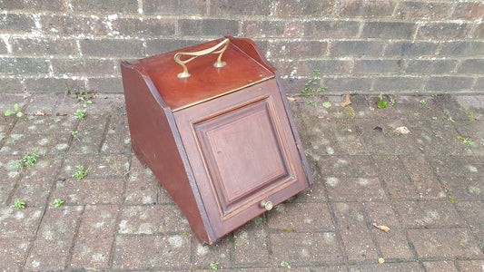 Vintage Mahogany Coal Box Bucket Scuttle Fireplace Storage Kindling