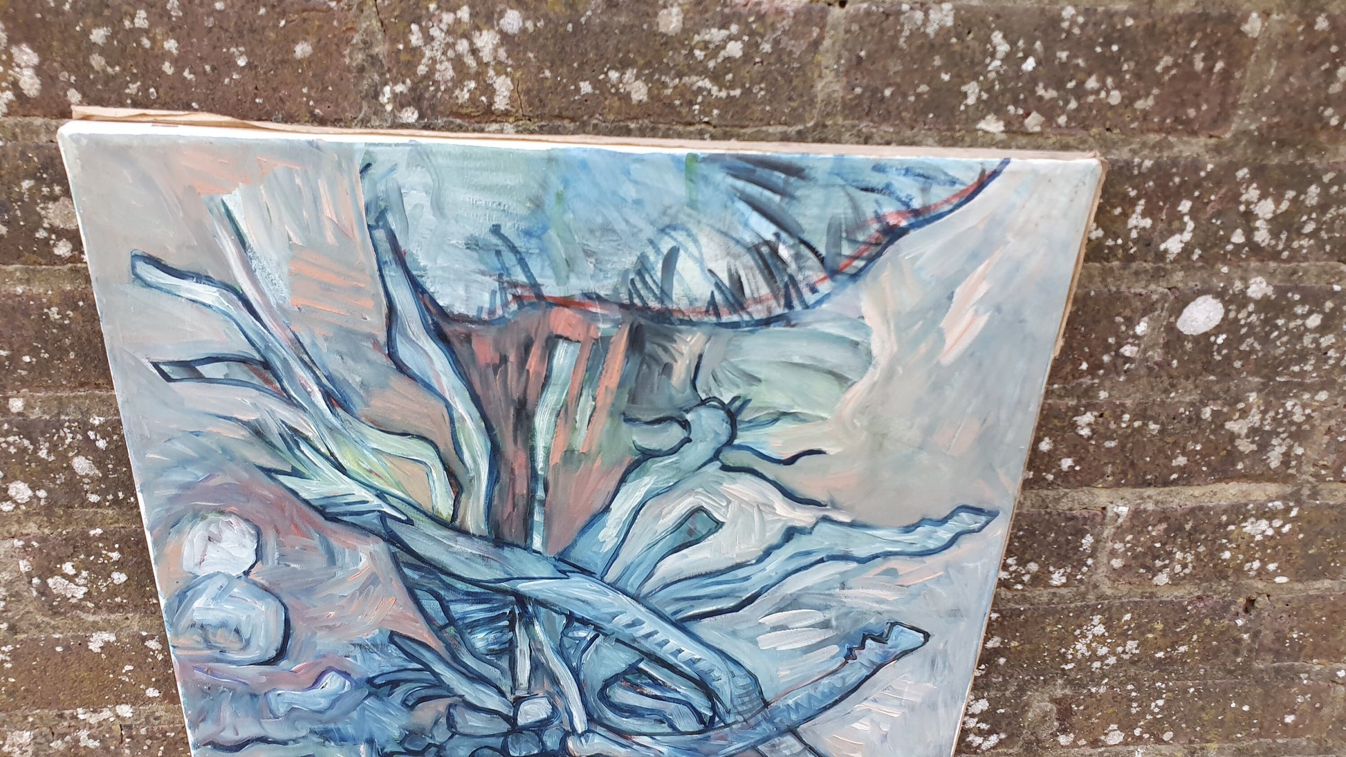 Quirky Vintage Abstract Oil Painting on Canvas Plants