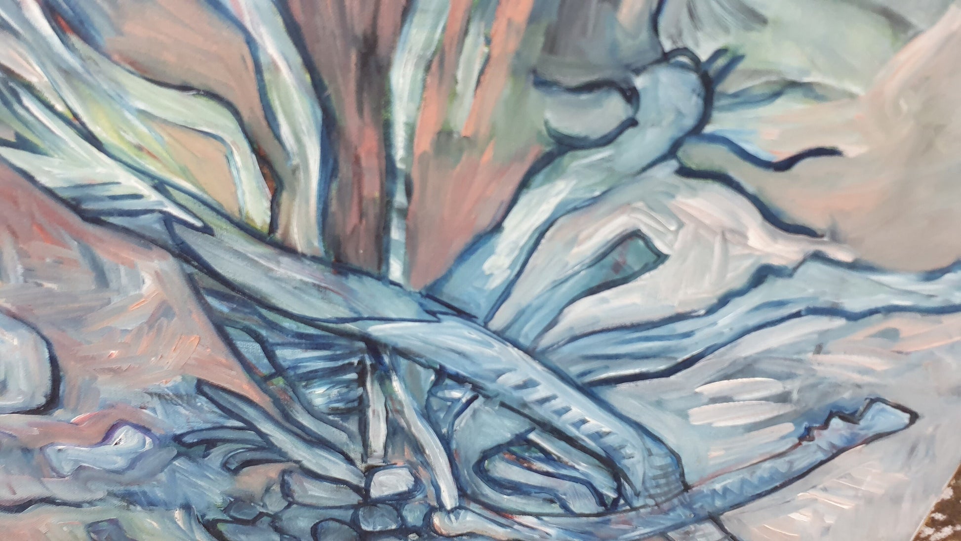 Quirky Vintage Abstract Oil Painting on Canvas Plants