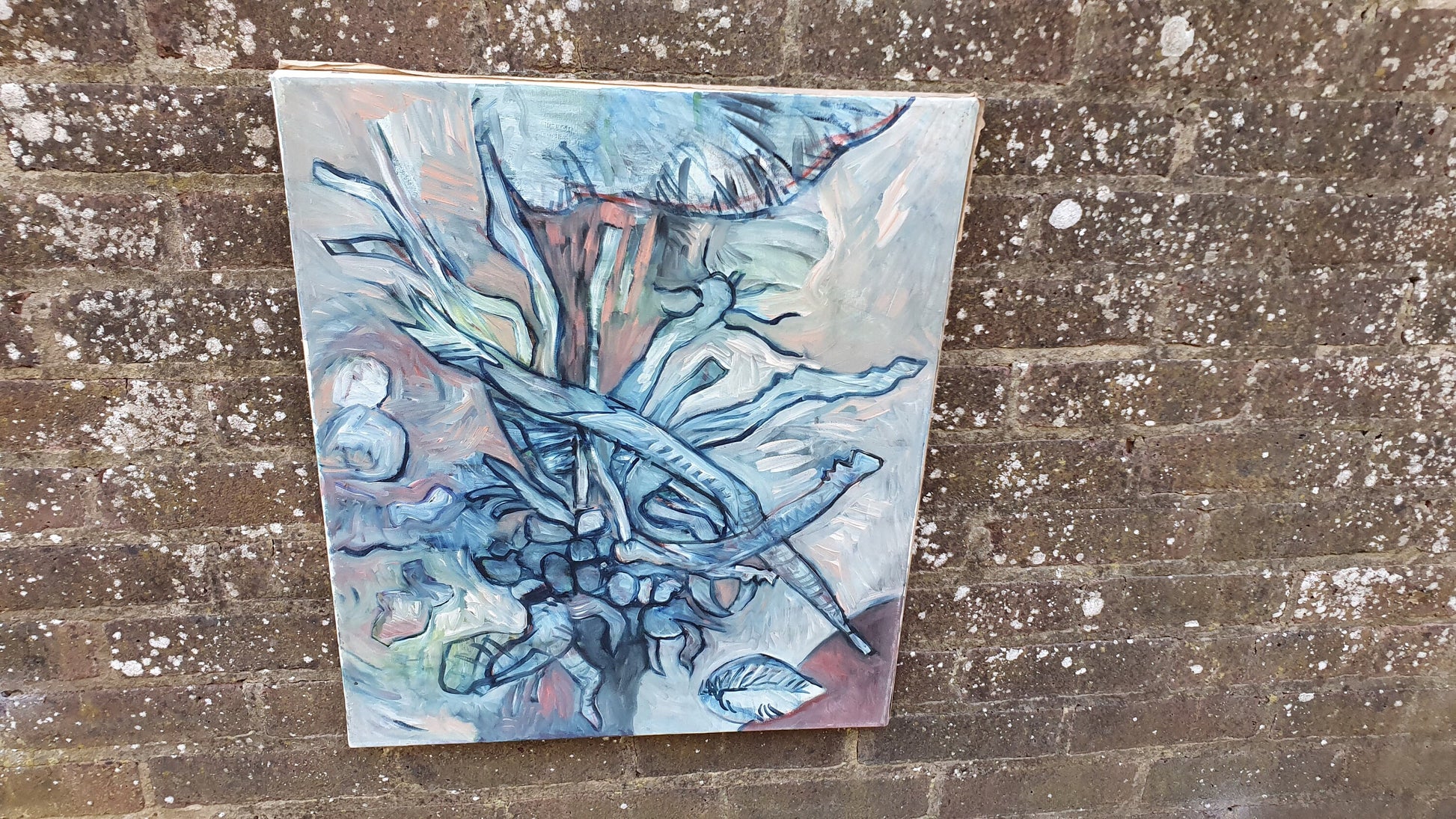 Quirky Vintage Abstract Oil Painting on Canvas Plants