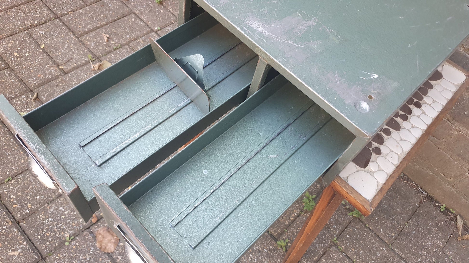 Super Metal and Chrome Index Drawers Useful for Artisan and Storage.