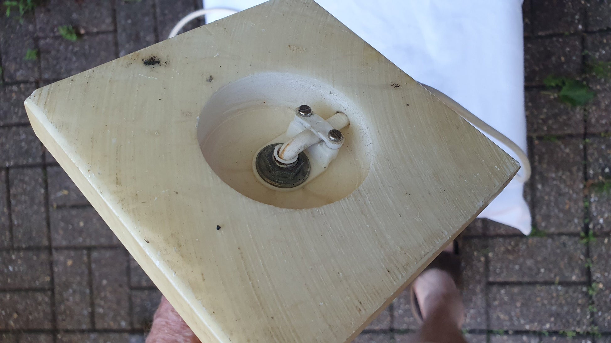 Grand Vintage Retro Onyx Table Lamp. Cream Yellow
