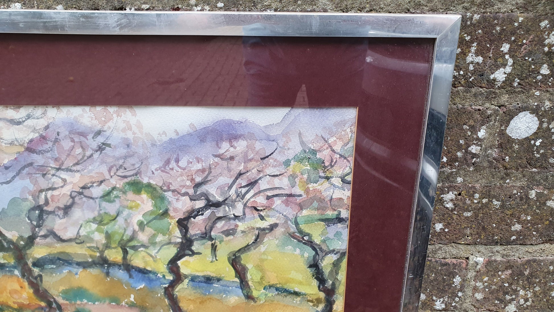 Vintage Abstract Original Watercolour Outback Trees and Creek Mavis Wilson Australia.