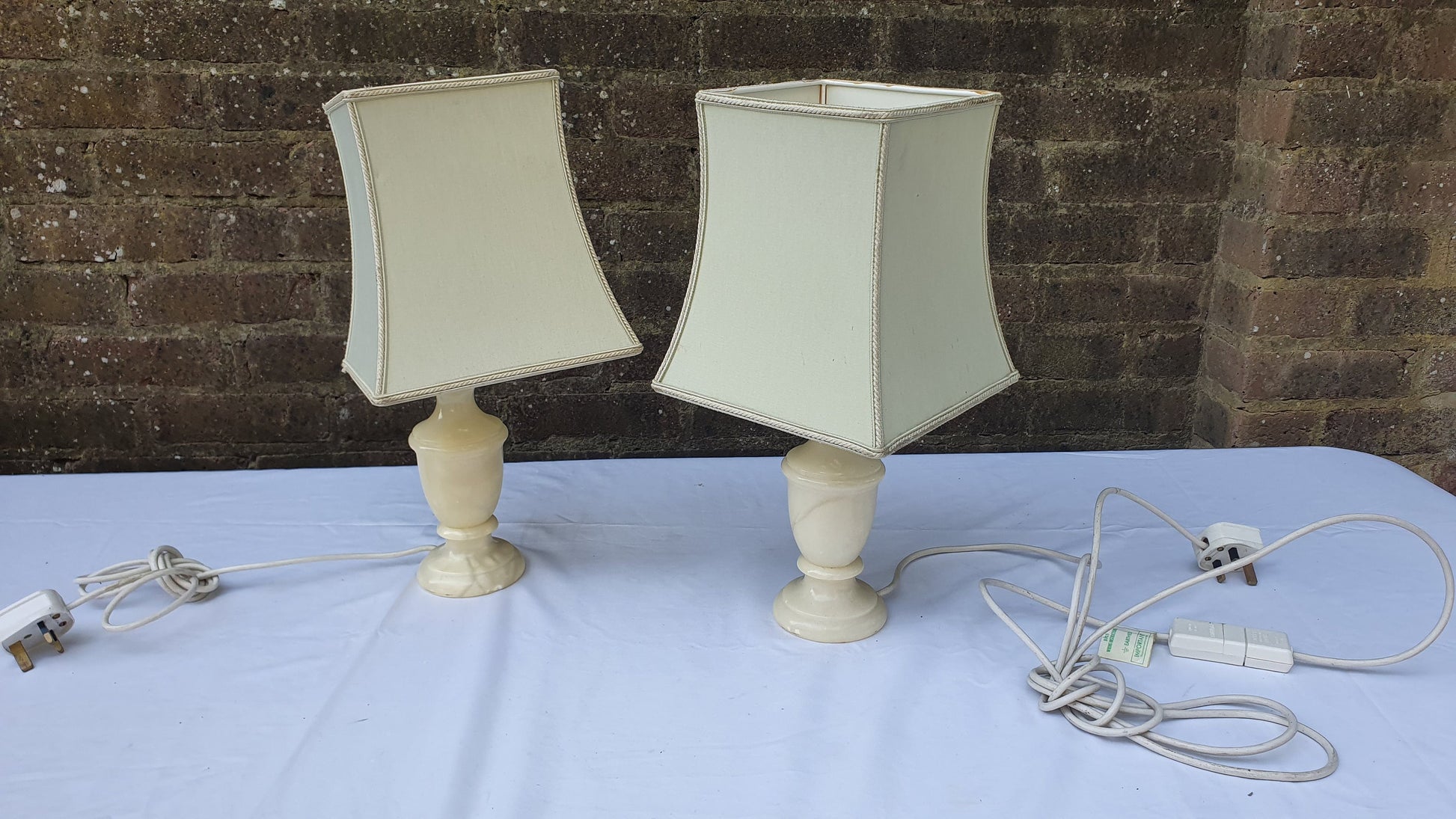 Pair of Onyx Bedside Lamps and Shades Working.