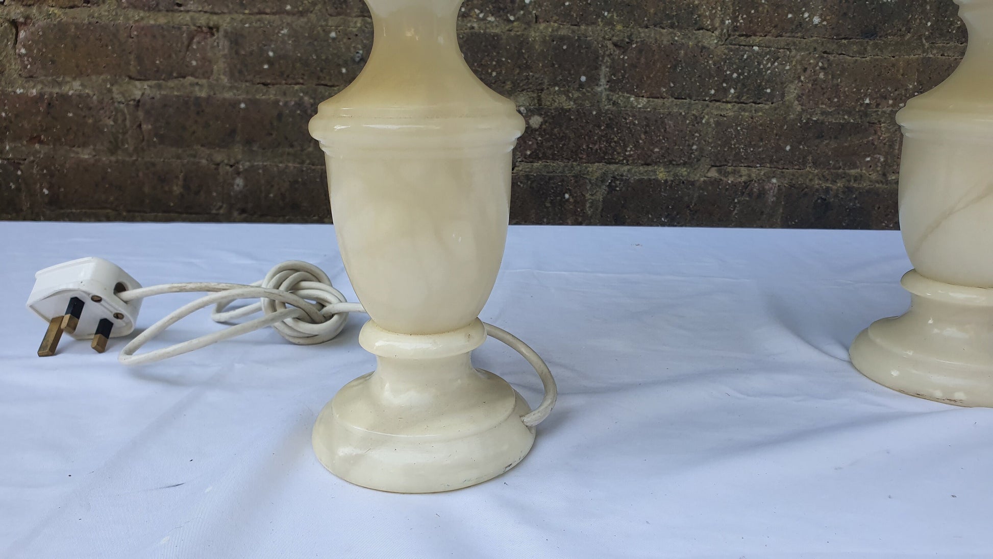 Pair of Onyx Bedside Lamps and Shades Working.