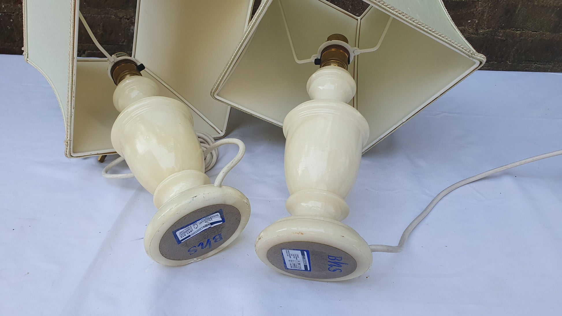Pair of Onyx Bedside Lamps and Shades Working.